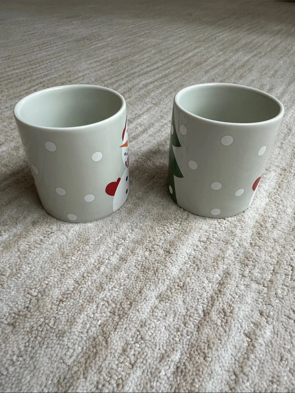 2 Crate & Barrel-Joan Anderson Childs Mug Winter Pine Tree Snowman Holiday
